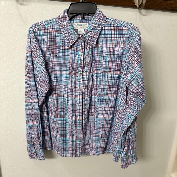 Women's Wrangler Blues Long Sleeve Button Down Plaid Shirt Size L GUC - Picture 1 of 8